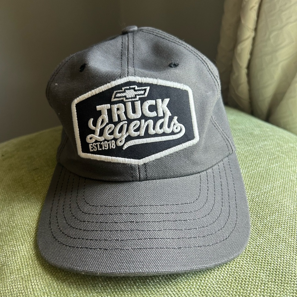 Chevy Hat Cap Strapback Grey Canvas Truck Legends Adjustable Distressed USA 90s